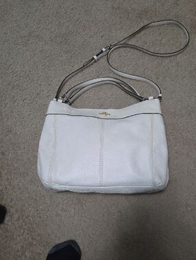 Coach Cream Leather Shoulder Bag with Gold Logo